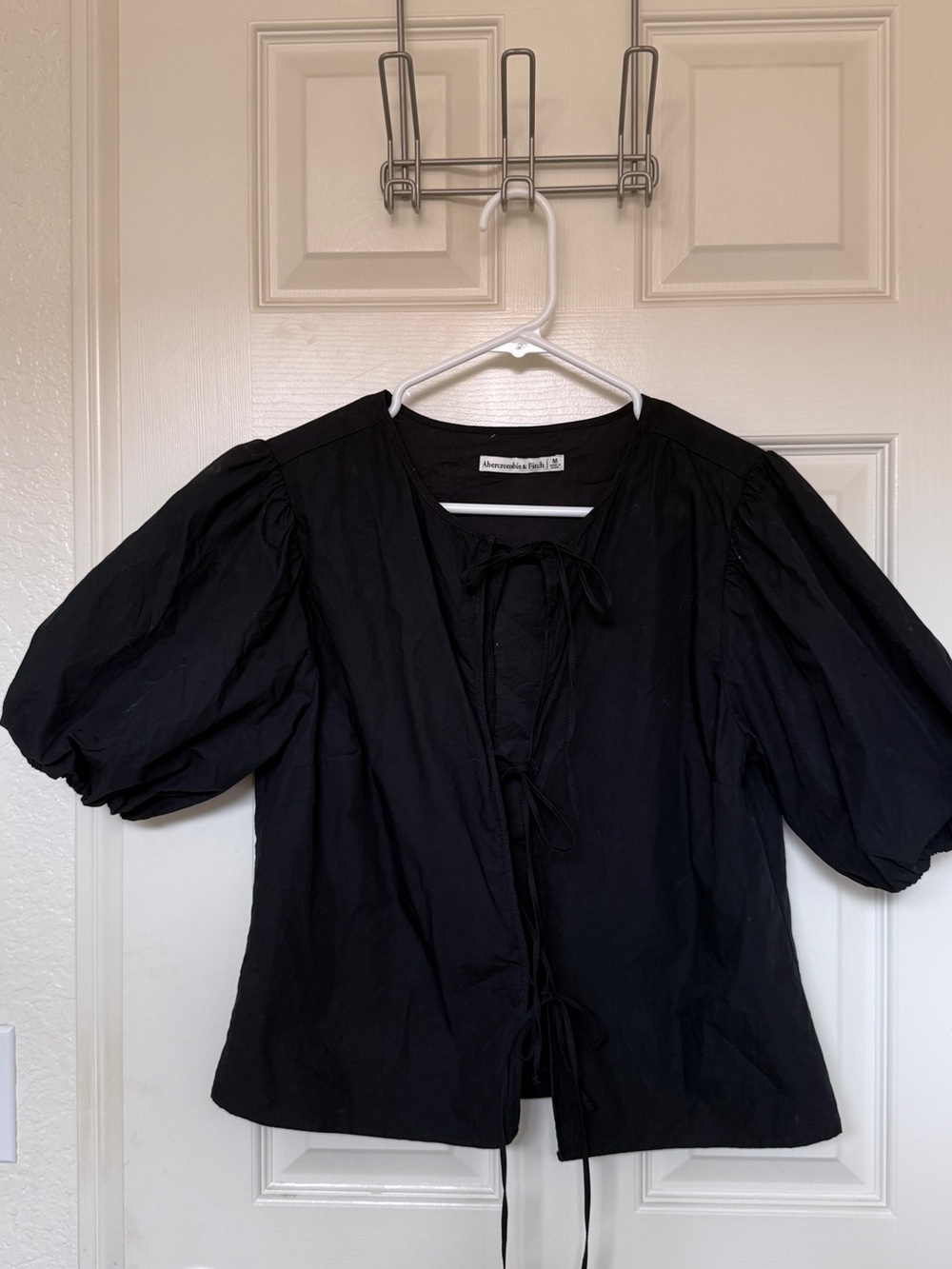 Abercrombie & Fitch Black Puff Sleeve Tie-Front Blouse